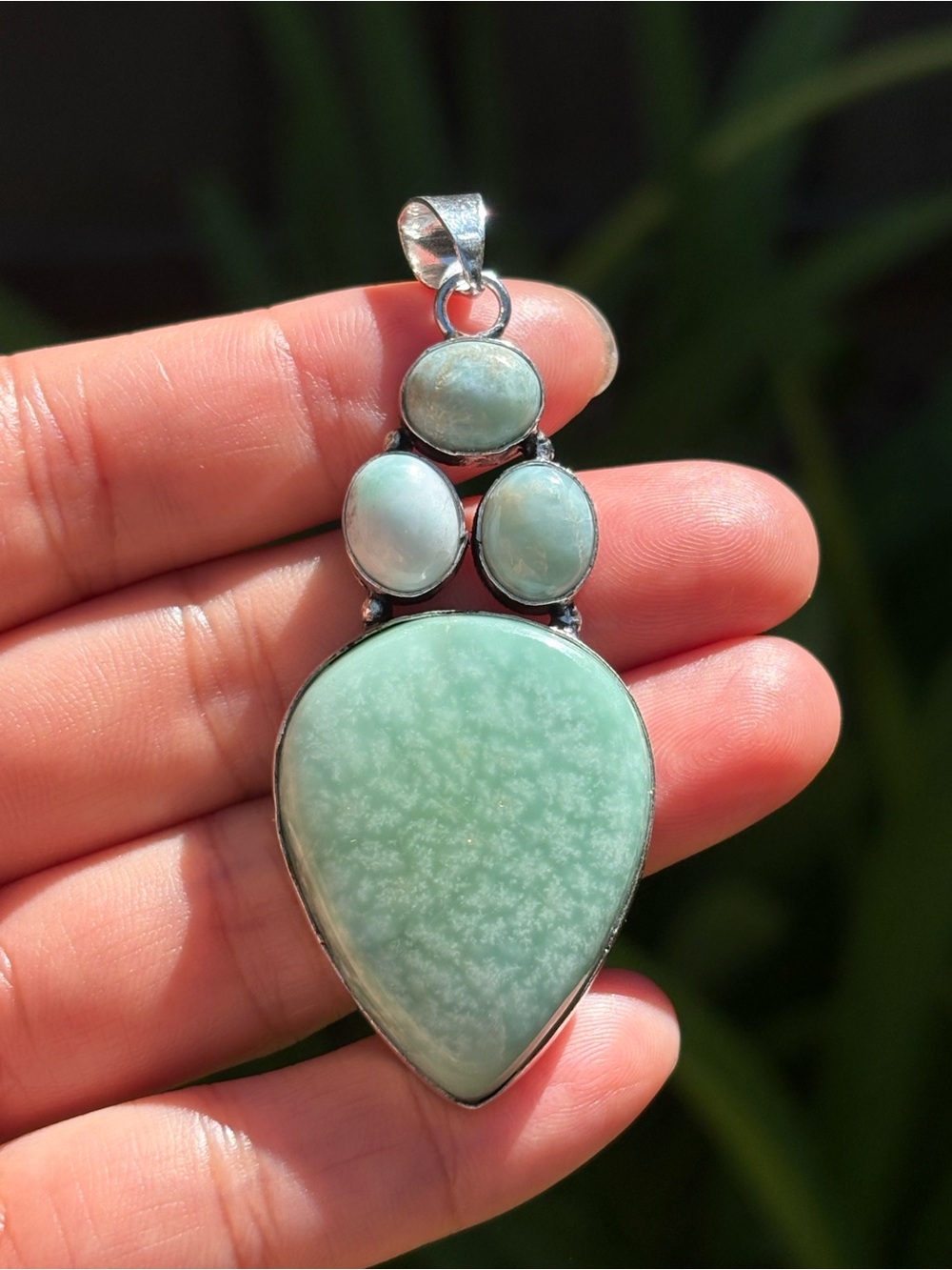 Sterling Silver Green Teardrop Stone Pendant - Women Jewelry